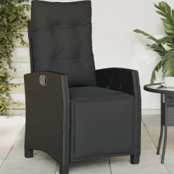 vidaXL Sillón reclinable de jardín con reposapiés ratán PE Negro Discount