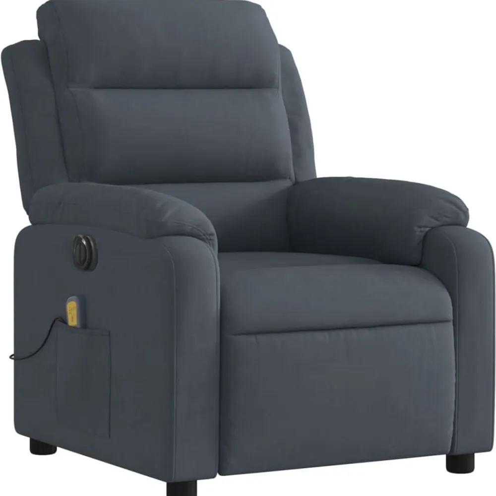 vidaXL Sillón reclinable de masaje eléctrico terciopelo Gris oscuro New