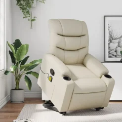 vidaXL Sillón reclinable de masaje de pie cuero artificial color Crema Discount