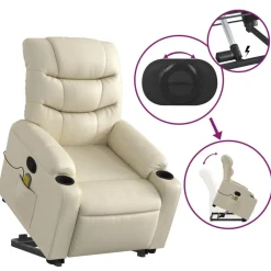 vidaXL Sillón reclinable de masaje de pie cuero artificial color Crema Discount