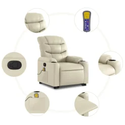 vidaXL Sillón reclinable de masaje de pie cuero artificial color Crema Discount