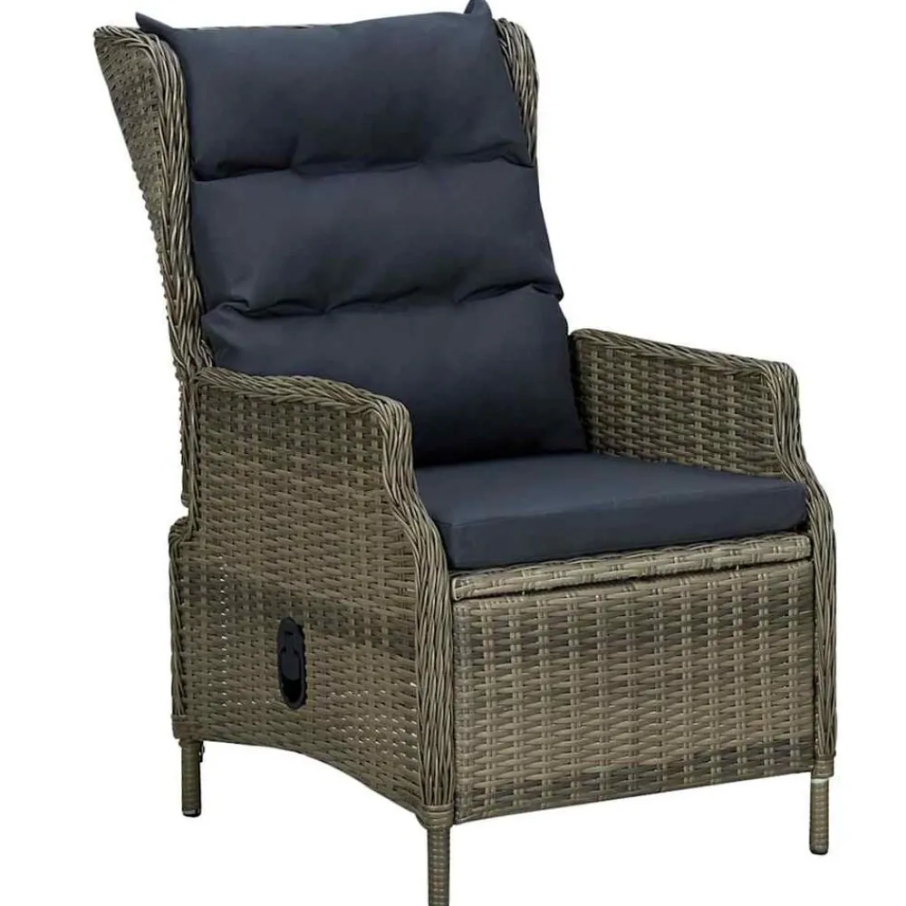 vidaXL Sillón reclinable de jardín con cojines ratán sintético marrón Marrón Discount