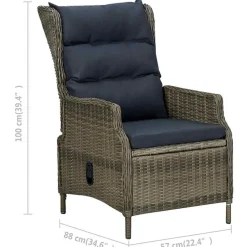 vidaXL Sillón reclinable de jardín con cojines ratán sintético marrón Marrón Discount