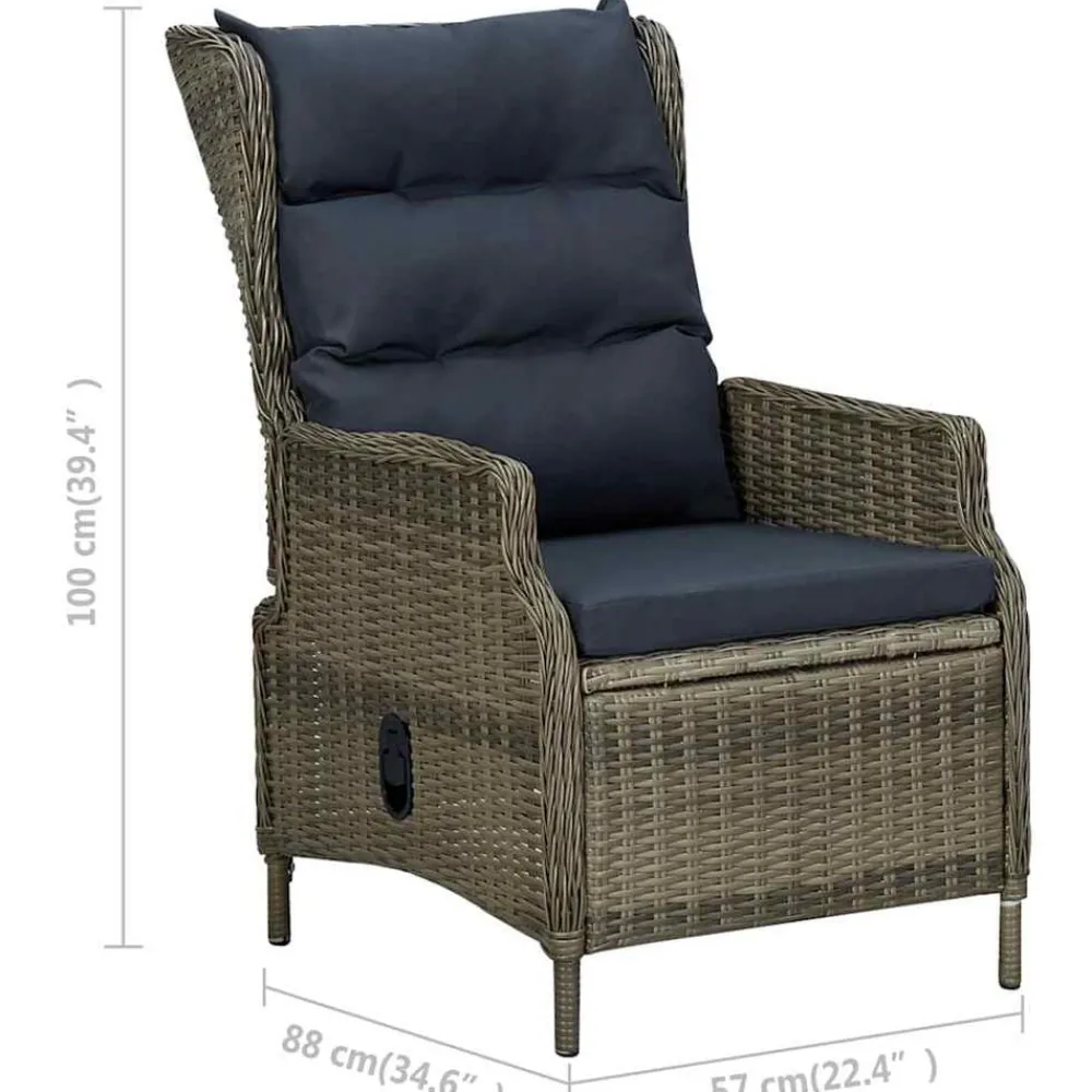 vidaXL Sillón reclinable de jardín con cojines ratán sintético marrón Marrón Discount