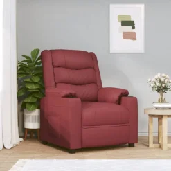 vidaXL Sillas-Sillón reclinable de cuero sintético rojo tinto