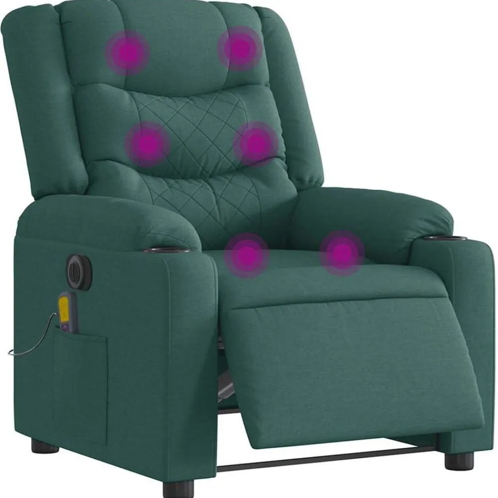 vidaXL Sillón reclinable de masaje eléctrico tela Verde oscuro Outlet