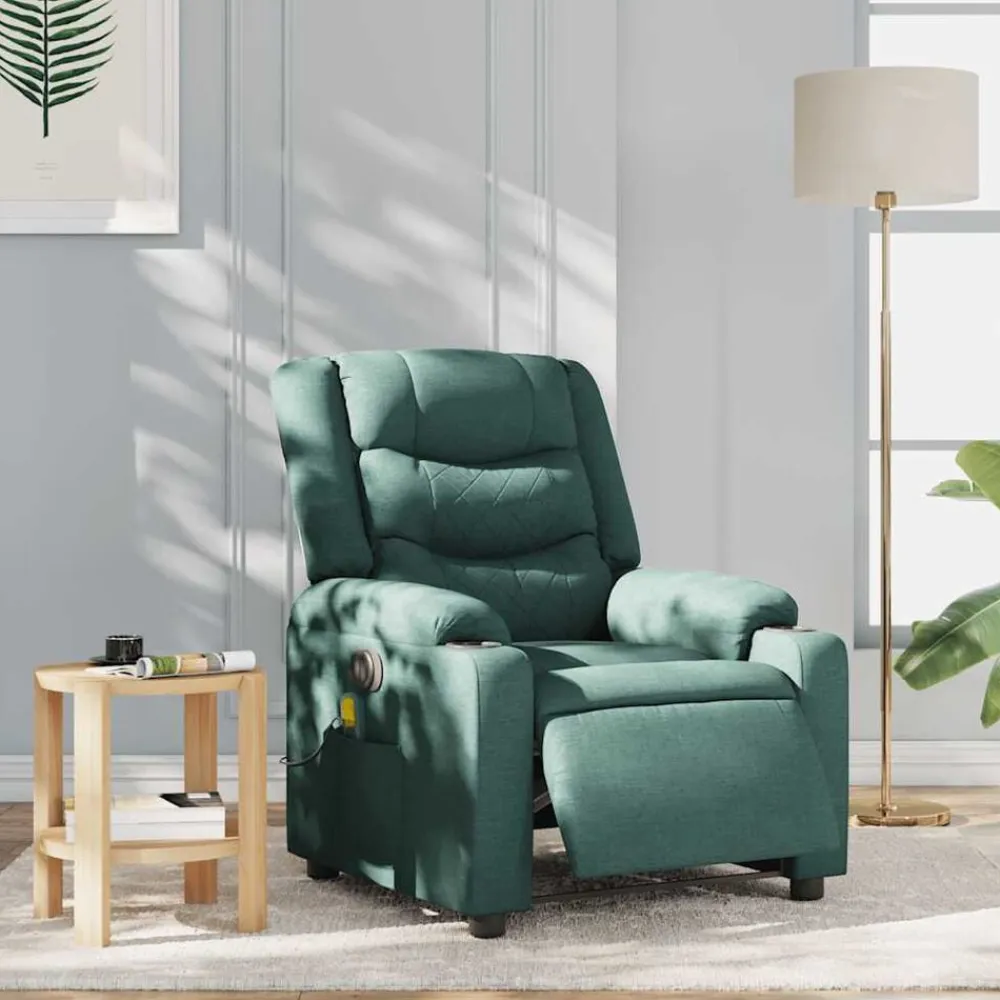 vidaXL Sillón reclinable de masaje eléctrico tela Verde oscuro Outlet