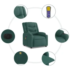 vidaXL Sillón reclinable de masaje eléctrico tela Verde oscuro Outlet
