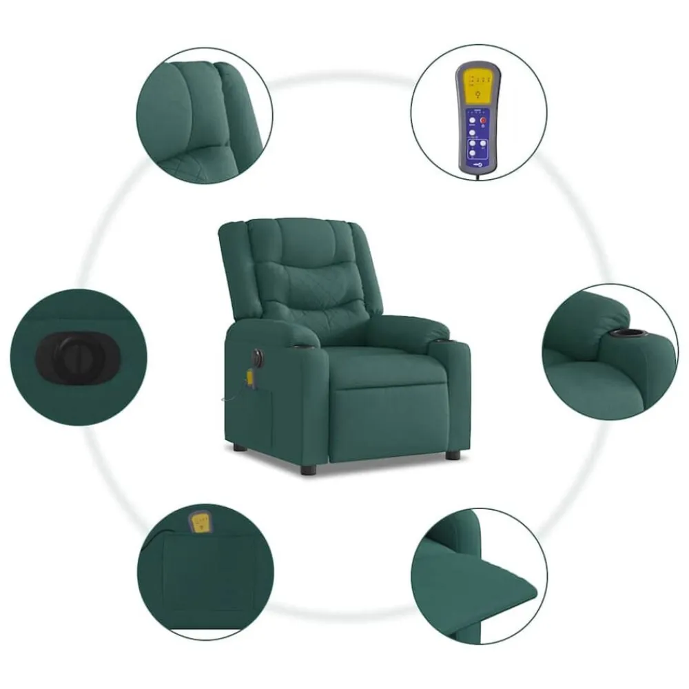 vidaXL Sillón reclinable de masaje eléctrico tela Verde oscuro Outlet