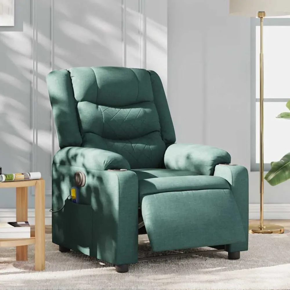 vidaXL Sillón reclinable de masaje eléctrico tela Verde oscuro Outlet