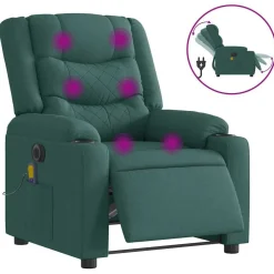 vidaXL Sillón reclinable de masaje eléctrico tela Verde oscuro Outlet