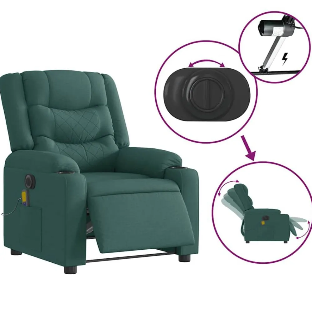 vidaXL Sillón reclinable de masaje eléctrico tela Verde oscuro Outlet