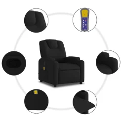 vidaXL Sillón reclinable de masaje de tela negra Negro Hot