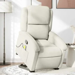 vidaXL Sillón reclinable de masaje elevable terciopelo Crema Hot
