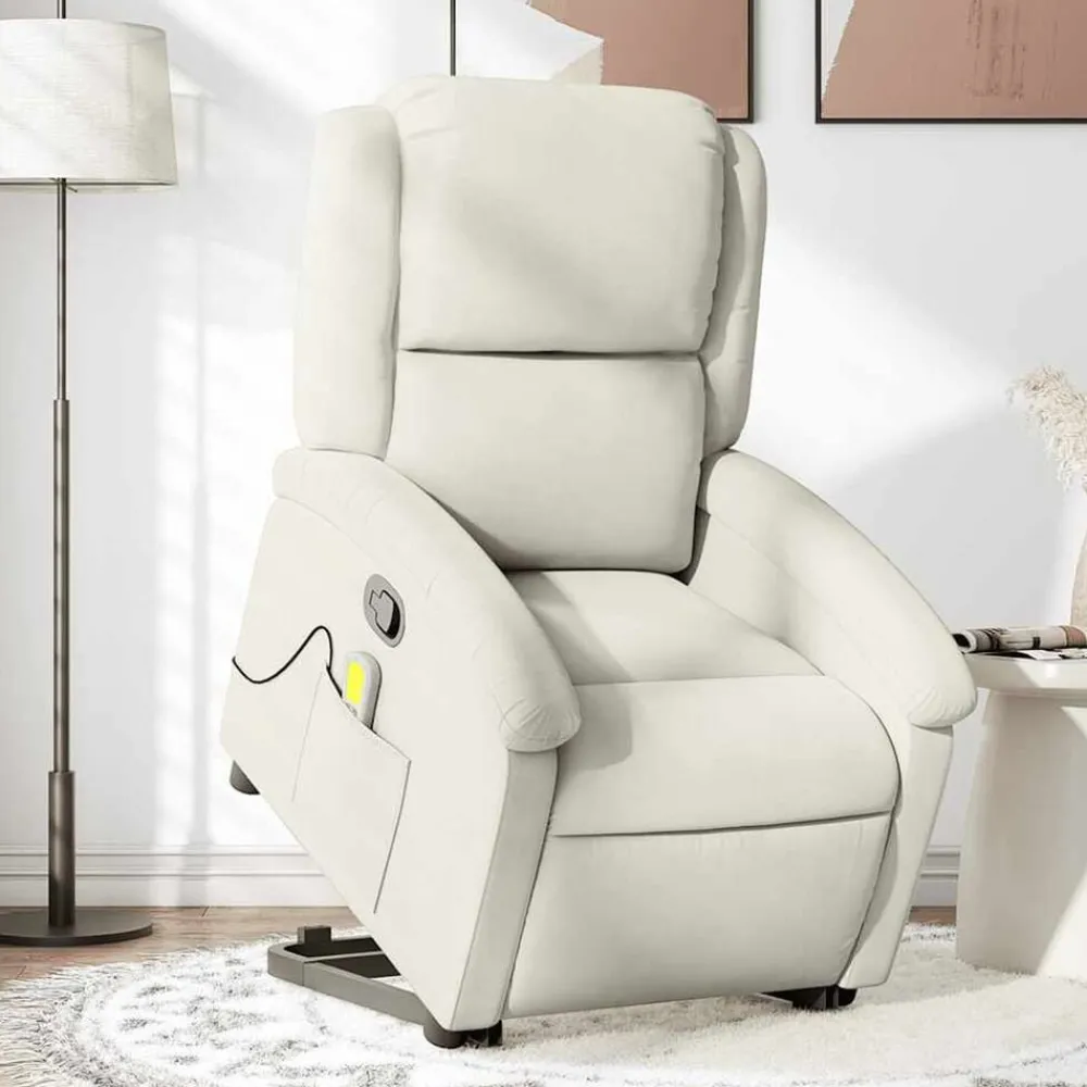 vidaXL Sillón reclinable de masaje elevable terciopelo Crema Hot