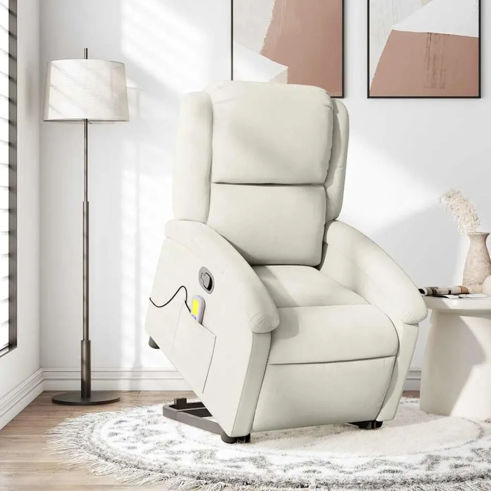 vidaXL Sillón reclinable de masaje elevable terciopelo Crema Hot