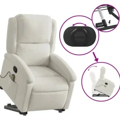 vidaXL Sillón reclinable de masaje elevable terciopelo Crema Hot