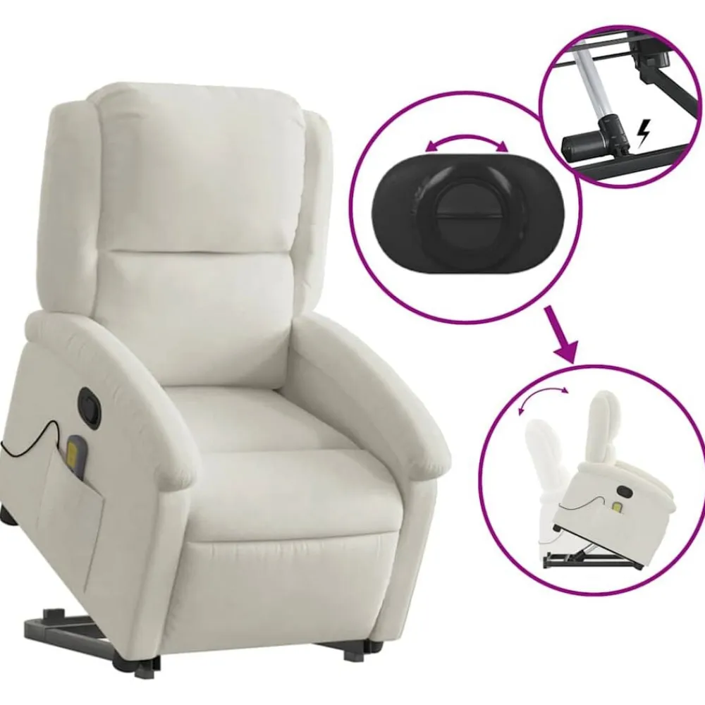 vidaXL Sillón reclinable de masaje elevable terciopelo Crema Hot