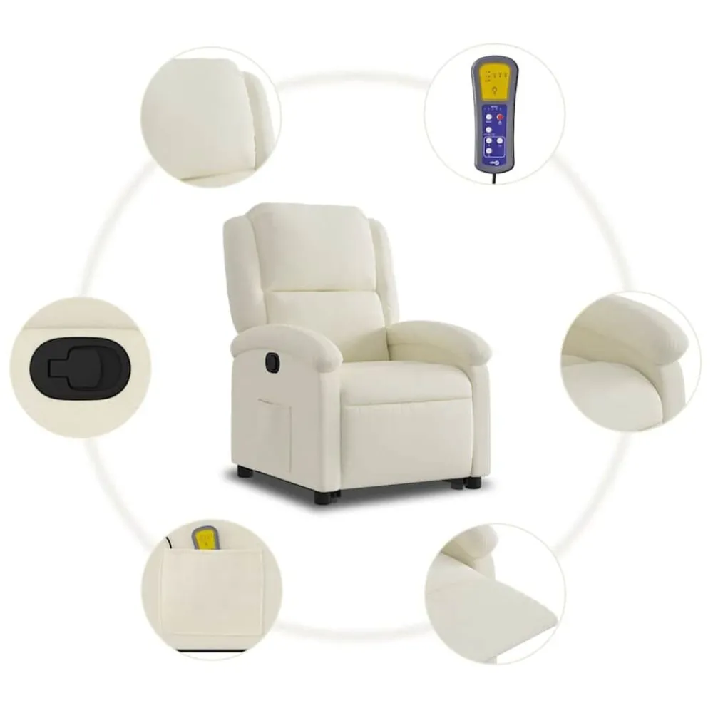 vidaXL Sillón reclinable de masaje elevable terciopelo Crema Hot