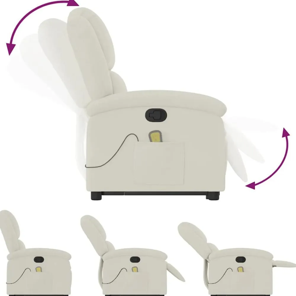 vidaXL Sillón reclinable de masaje elevable terciopelo Crema Hot