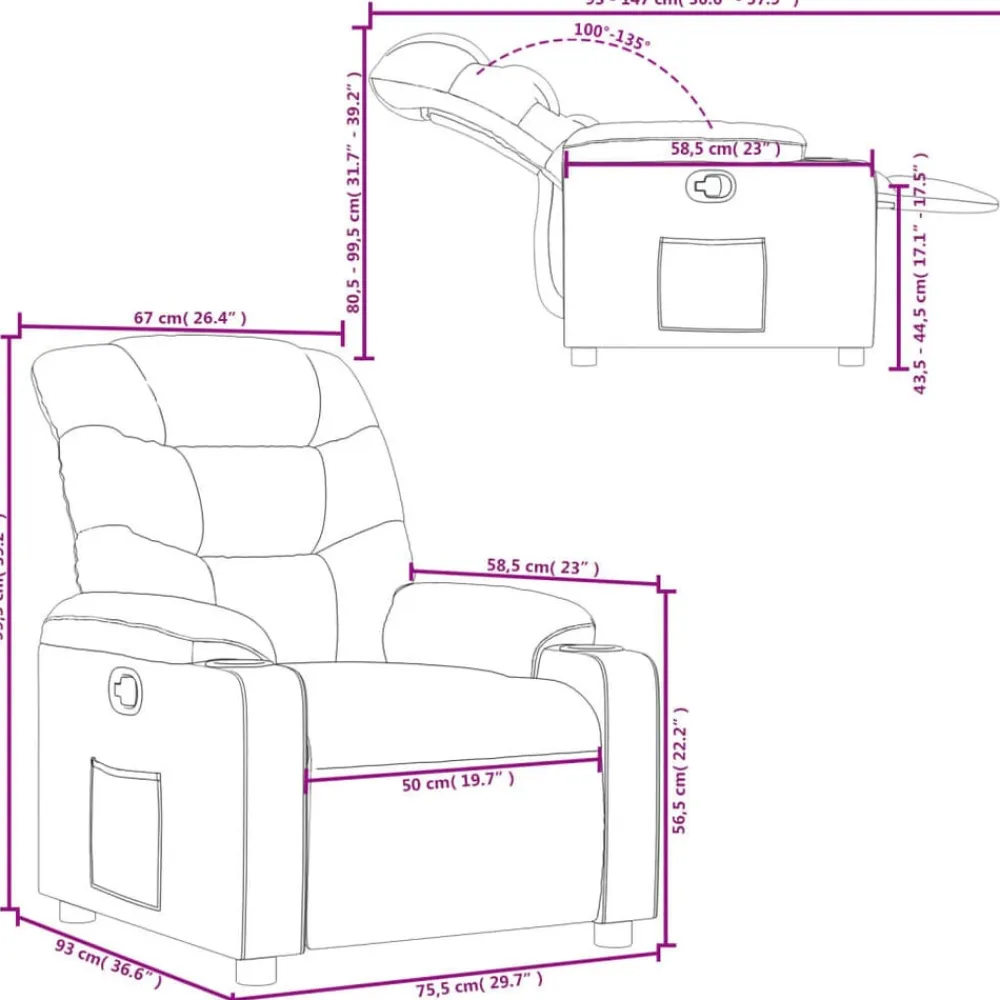 vidaXL Sillón reclinable de cuero sintético Crema Clearance