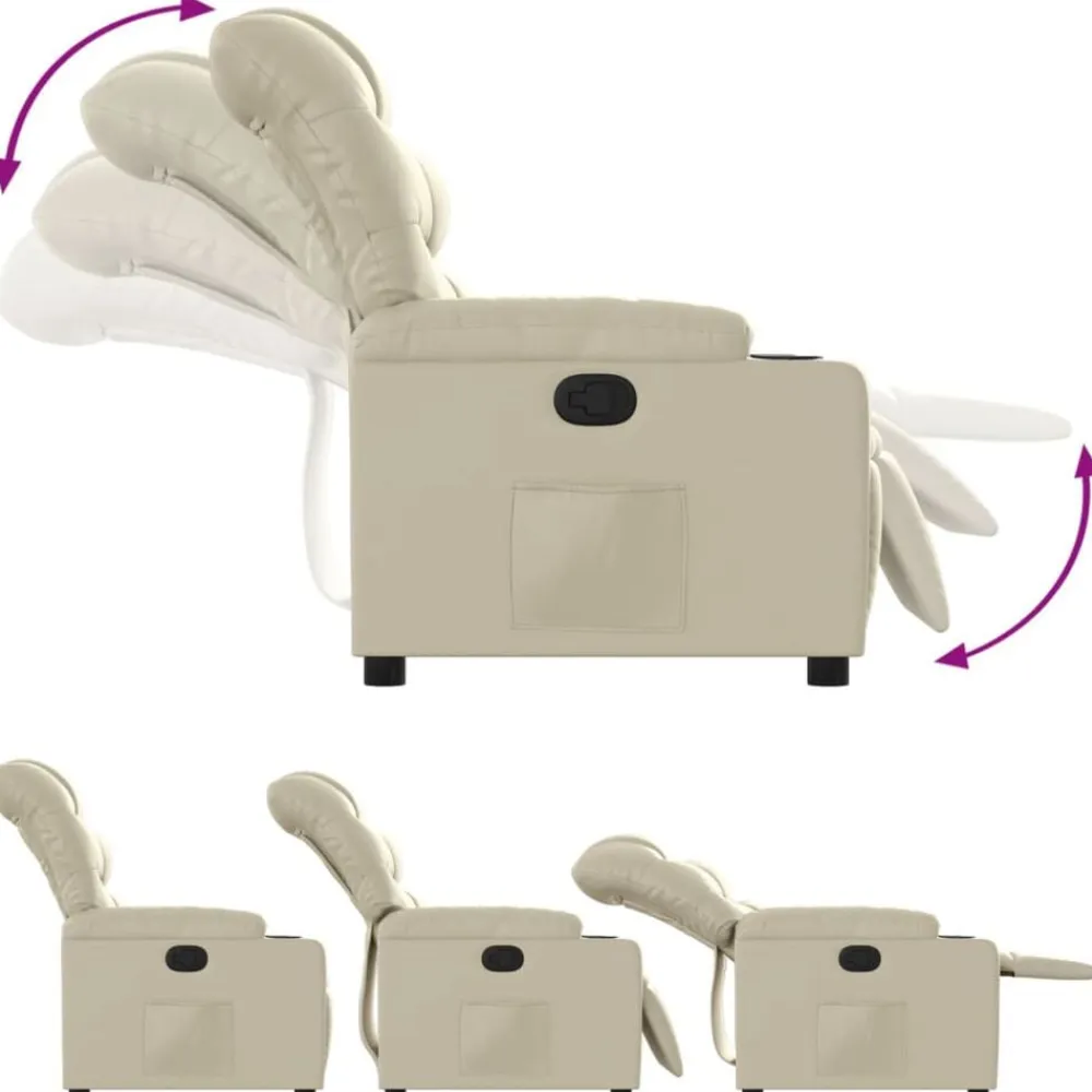 vidaXL Sillón reclinable de cuero sintético Crema Clearance