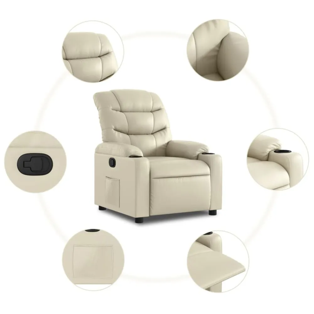 vidaXL Sillón reclinable de cuero sintético Crema Clearance