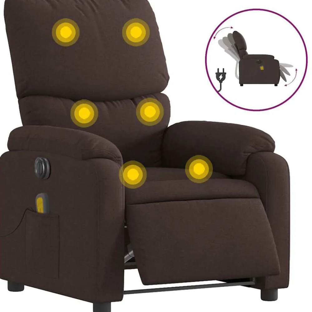 vidaXL Sillas-Sillón reclinable de masaje eléctrico tela marrón oscuro
