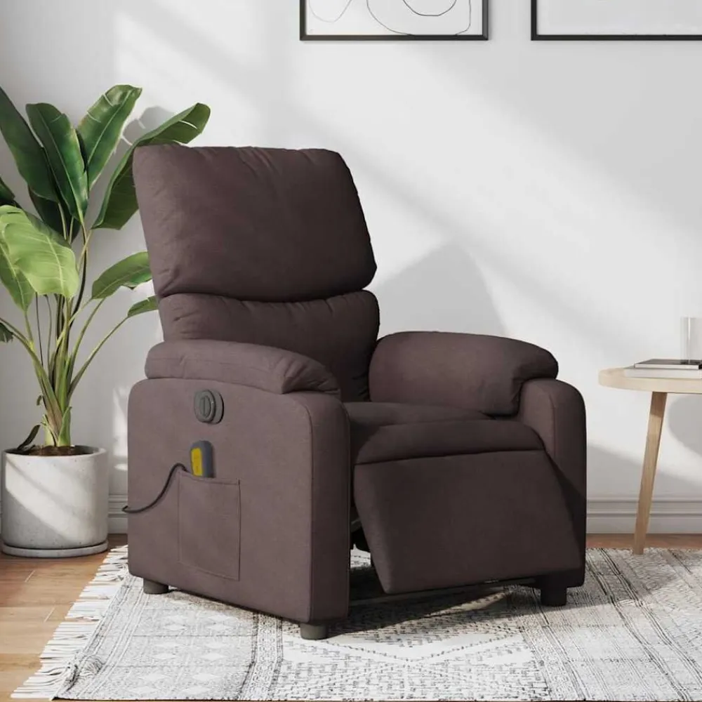 vidaXL Sillas-Sillón reclinable de masaje eléctrico tela marrón oscuro