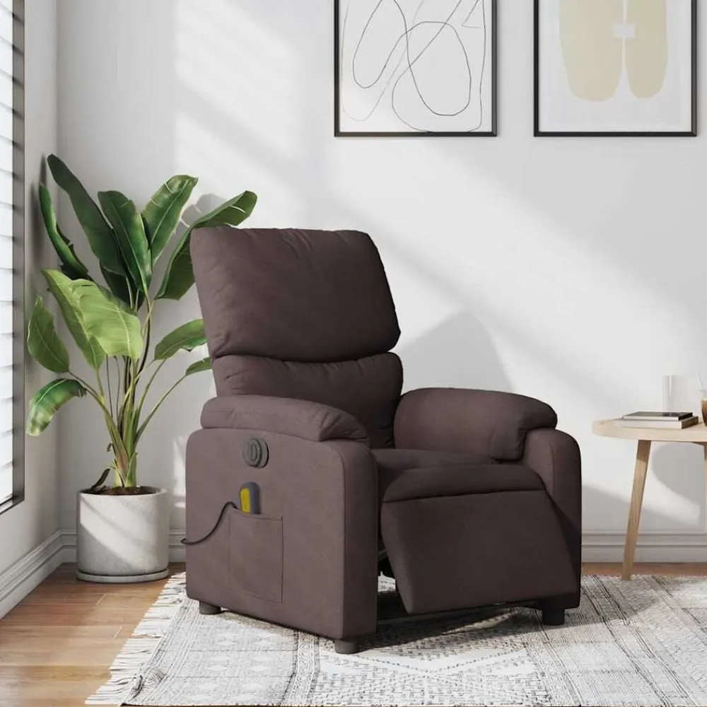 vidaXL Sillas-Sillón reclinable de masaje eléctrico tela marrón oscuro