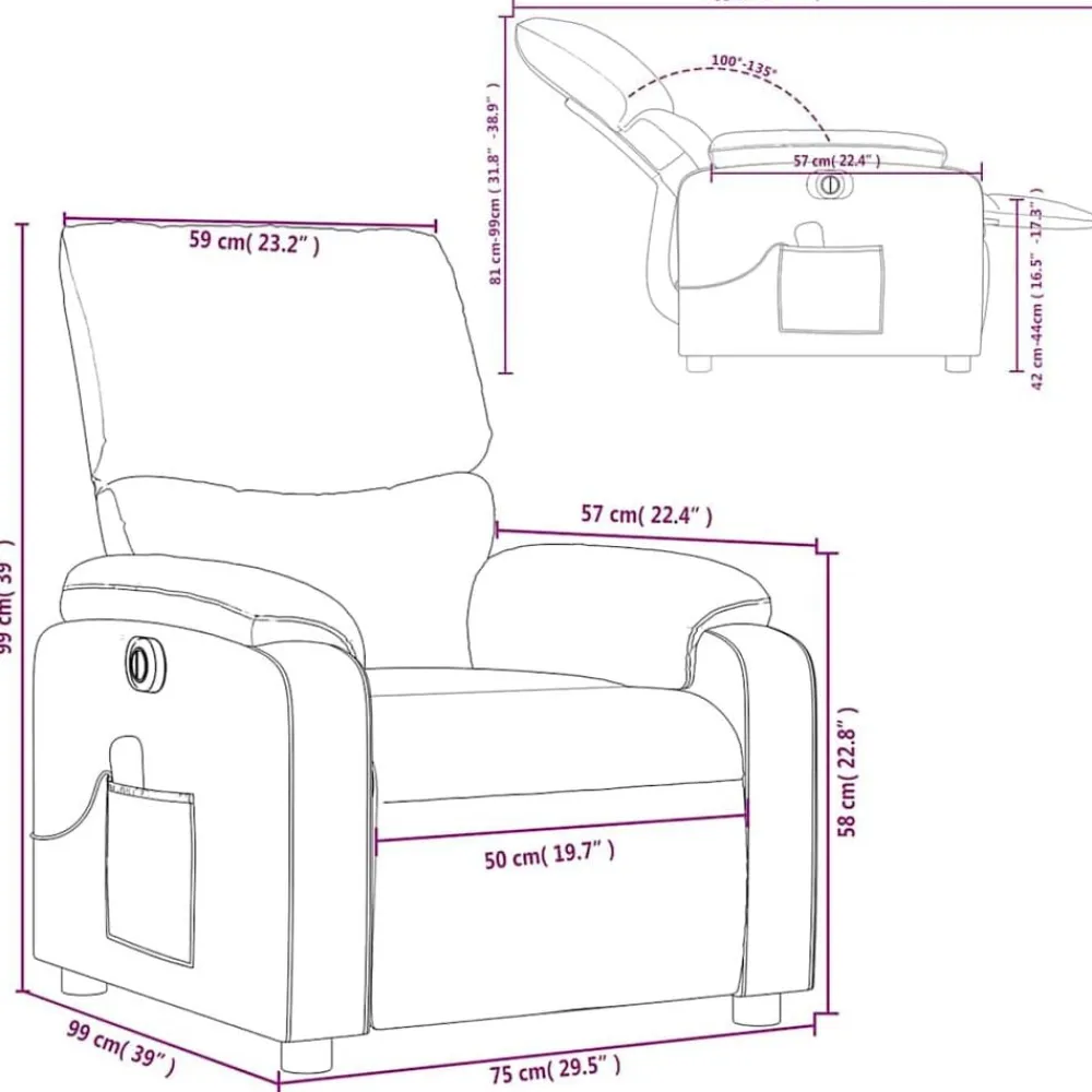 vidaXL Sillas-Sillón reclinable de masaje eléctrico tela marrón oscuro