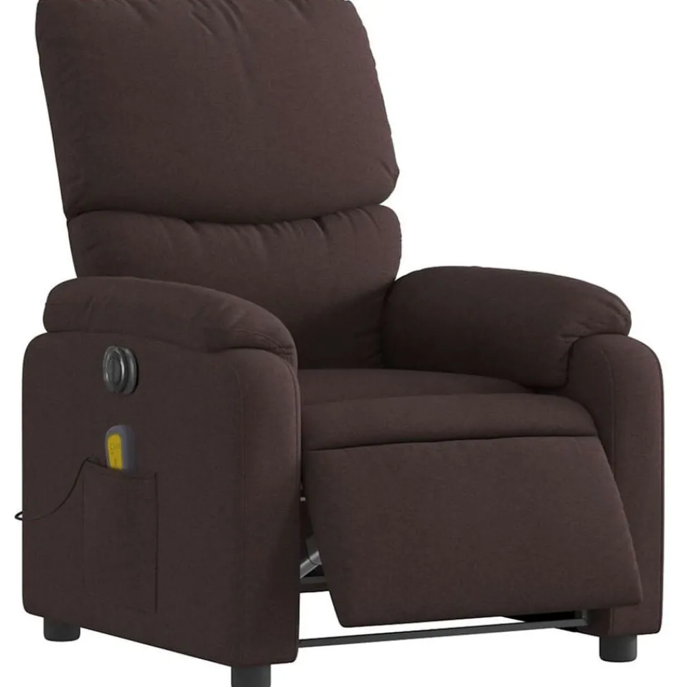 vidaXL Sillas-Sillón reclinable de masaje eléctrico tela marrón oscuro
