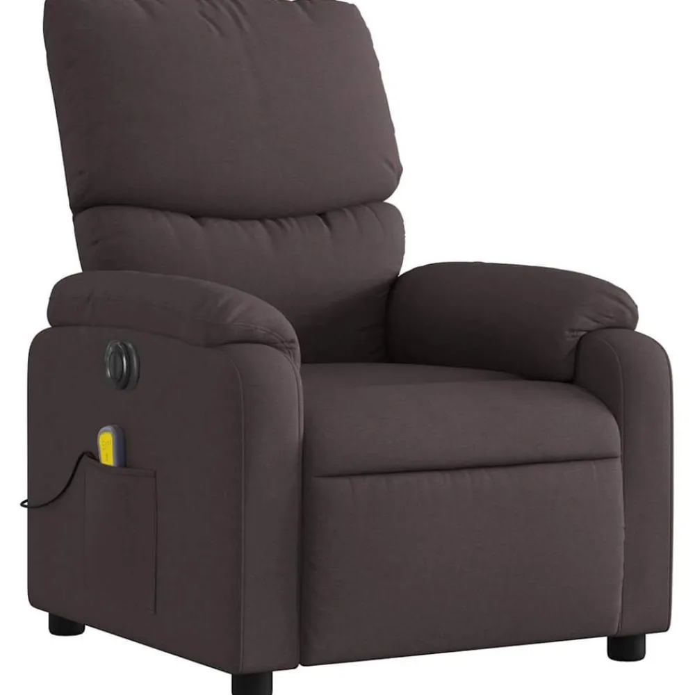 vidaXL Sillas-Sillón reclinable de masaje eléctrico tela marrón oscuro