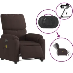 vidaXL Sillas-Sillón reclinable de masaje eléctrico tela marrón oscuro