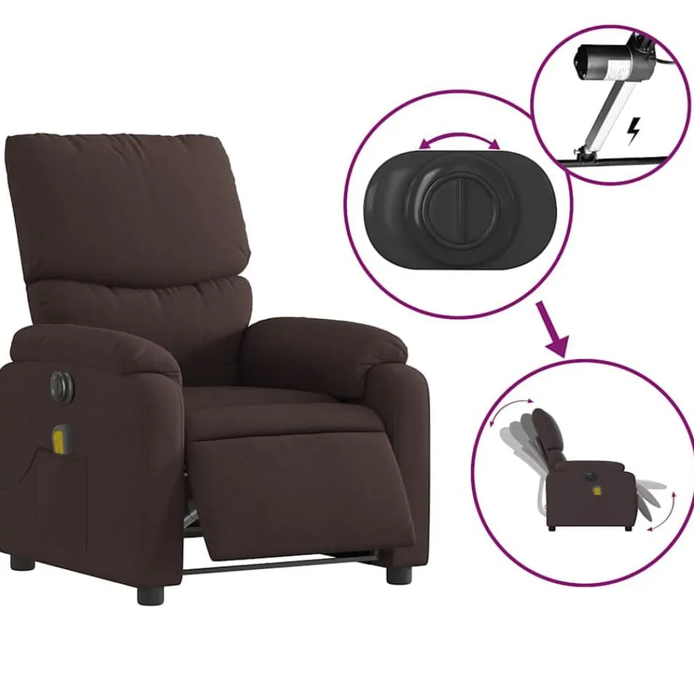 vidaXL Sillas-Sillón reclinable de masaje eléctrico tela marrón oscuro