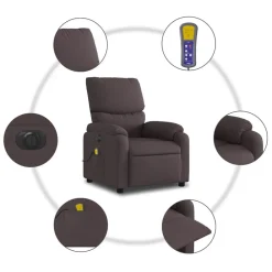 vidaXL Sillas-Sillón reclinable de masaje eléctrico tela marrón oscuro