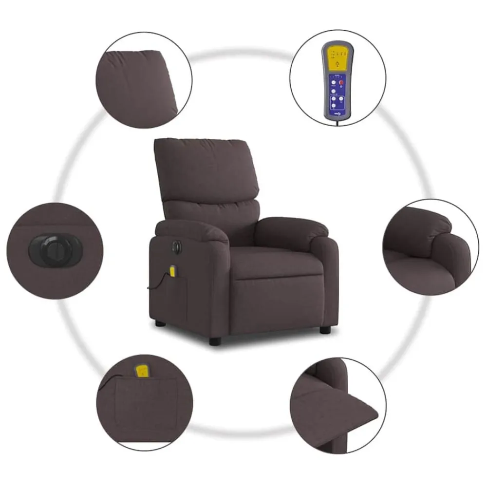 vidaXL Sillas-Sillón reclinable de masaje eléctrico tela marrón oscuro