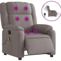 vidaXL Sillón reclinable de masaje eléctrico tela gris taupe Taupé Best