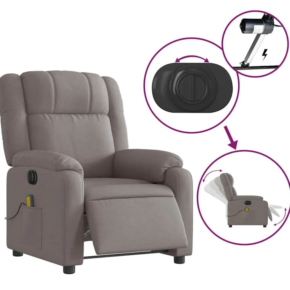 vidaXL Sillón reclinable de masaje eléctrico tela gris taupe Taupé Best