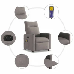 vidaXL Sillas-Sillón reclinable de masaje eléctrico tela gris taupe