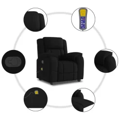 vidaXL Sillón reclinable de masaje de tela Negro New