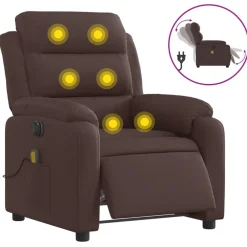 vidaXL Sillón reclinable de masaje eléctrico tela marrón oscuro Marr&oacute;n oscuro