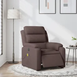 vidaXL Sillón reclinable de masaje eléctrico tela marrón oscuro Marr&oacute;n oscuro