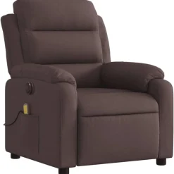vidaXL Sillón reclinable de masaje eléctrico tela marrón oscuro Marr&oacute;n oscuro