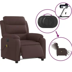 vidaXL Sillón reclinable de masaje eléctrico tela marrón oscuro Marr&oacute;n oscuro