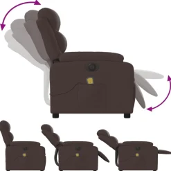 vidaXL Sillón reclinable de masaje eléctrico tela marrón oscuro Marr&oacute;n oscuro