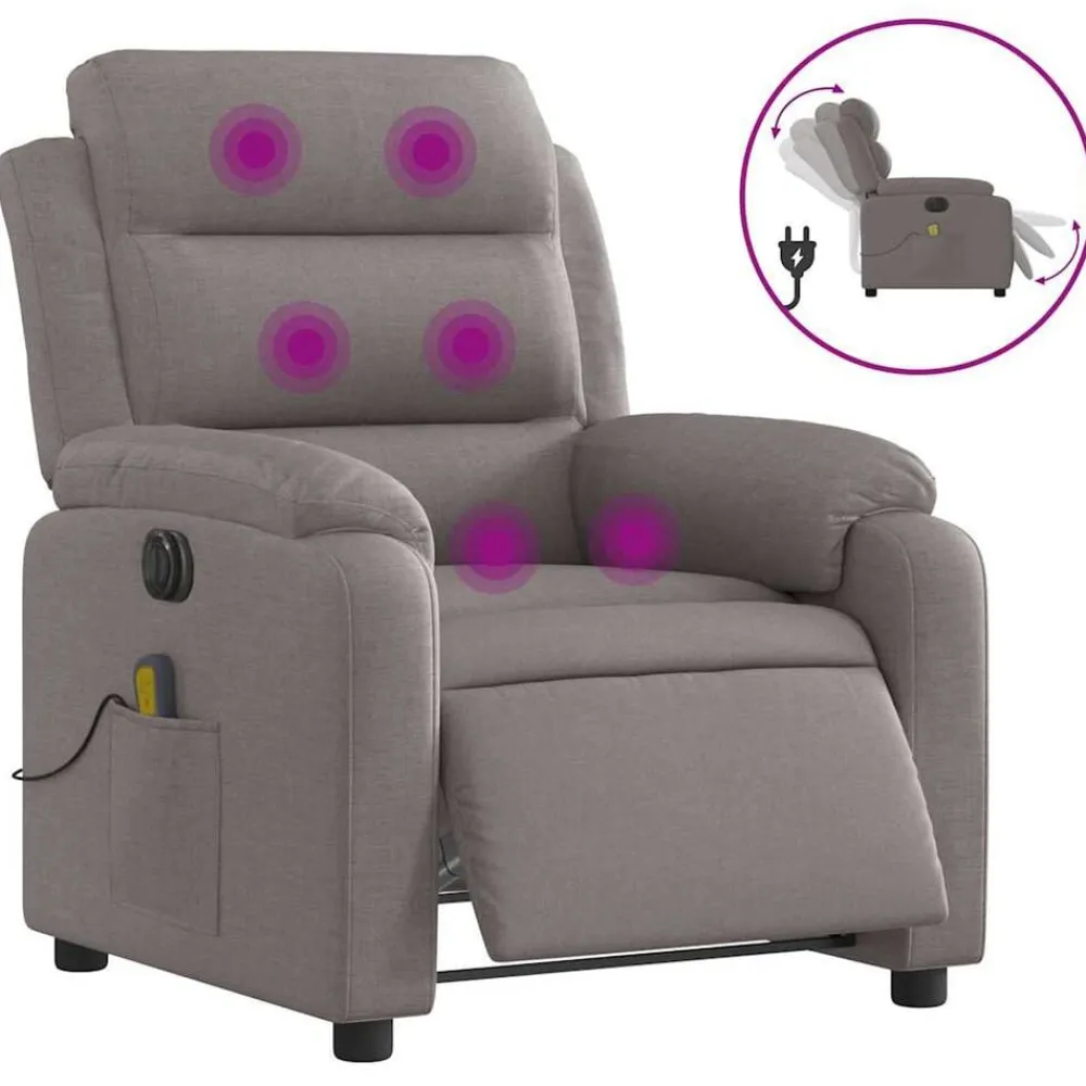 vidaXL Sillas-Sillón reclinable de masaje eléctrico tela gris taupe