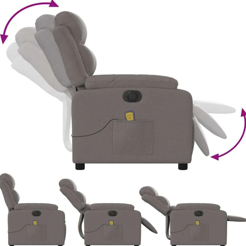 vidaXL Sillas-Sillón reclinable de masaje eléctrico tela gris taupe
