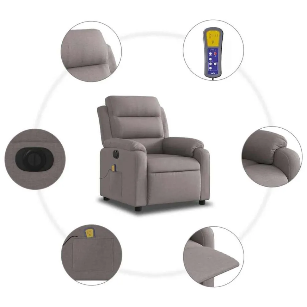vidaXL Sillas-Sillón reclinable de masaje eléctrico tela gris taupe