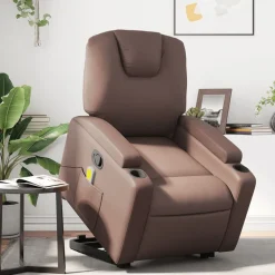 vidaXL Sillón reclinable de masaje de pie de cuero sintético marrón Marr&oacute;n Online